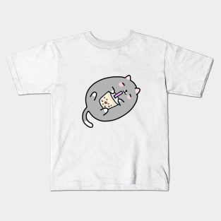 Grey Chubby Boba Cat! Kids T-Shirt